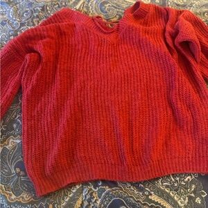 Red V-Neck Women's Sweater